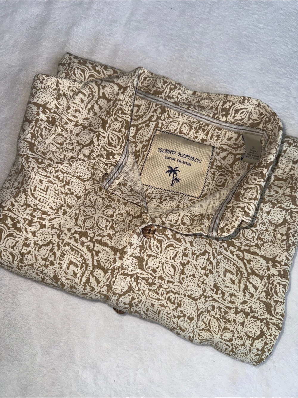Island Republic Cream and Brown Patterned Short-Sleeve Button-Down Shirt - Picture 9 of 9